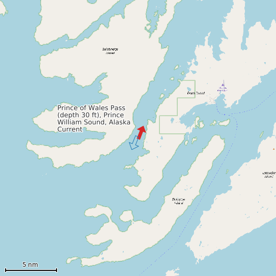 Map of Prince of Wales Pass (depth 30 ft), Prince William Sound, Alaska Current Prediction Station