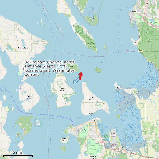 Map of Bellingham Channel north entrance (depth 47 ft), Rosario Strait, Washington Current Prediction Station