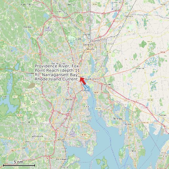 Map of Providence River, Fox Point Reach (depth 11 ft), Narragansett Bay, Rhode Island Current Prediction Station