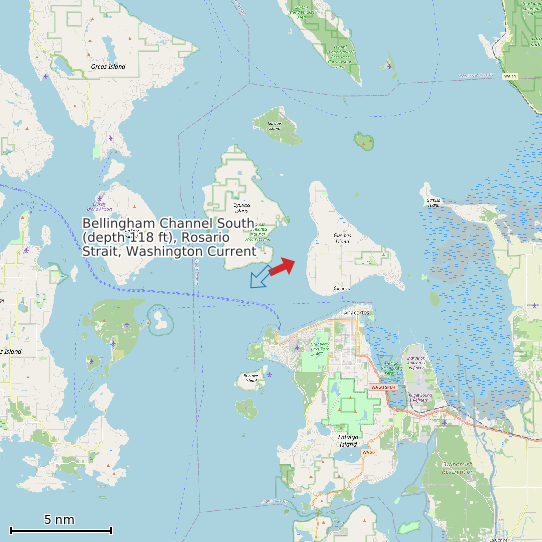 Map of Bellingham Channel South (depth 118 ft), Rosario Strait, Washington Current Prediction Station