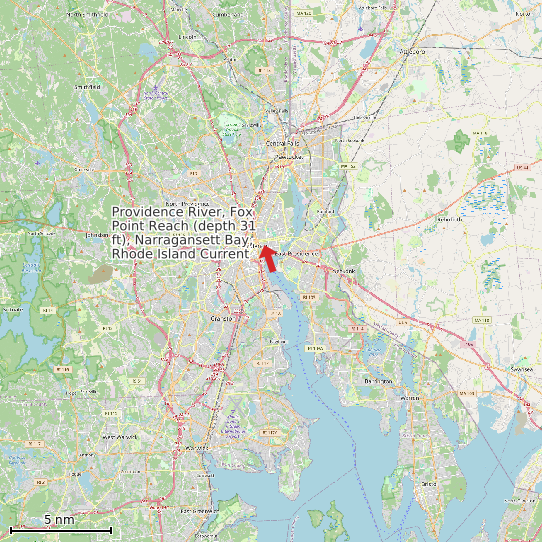 Map of Providence River, Fox Point Reach (depth 31 ft), Narragansett Bay, Rhode Island Current Prediction Station
