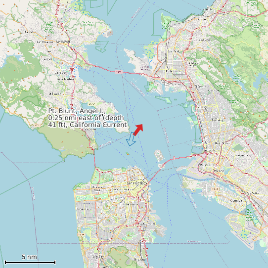 Map of Pt. Blunt, Angel I., 0.25 nmi east of (depth 41 ft), California Current Prediction Station