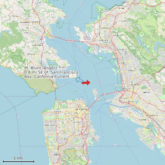 Map of Pt. Blunt, Angel I., 0.8 mi SE of, San Francisco Bay, California Current Prediction Station