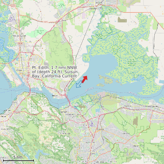 Map of Pt. Edith, 1.7 nmi NNW of (depth 24 ft), Suisun Bay, California Current Prediction Station