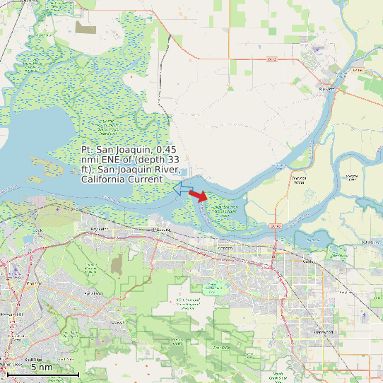 Map of Pt. San Joaquin, 0.45 nmi ENE of (depth 33 ft), San Joaquin River, California Current Prediction Station