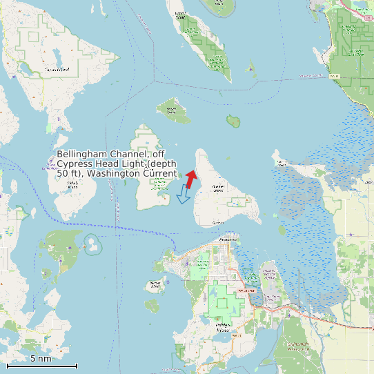 Map of Bellingham Channel, off Cypress Head Light (depth 50 ft), Washington Current Prediction Station