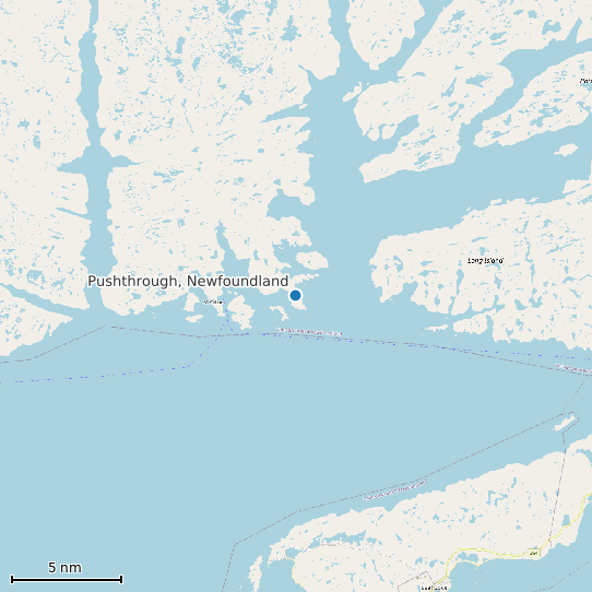 Map of Pushthrough, Newfoundland Tide Prediction Station