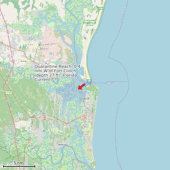 Map of Quarantine Reach, 0.4 nmi W of Fort Clinch (depth 27 ft), Florida Current Prediction Station
