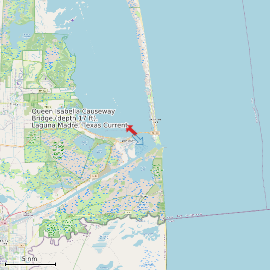 Map of Queen Isabella Causeway Bridge (depth 17 ft), Laguna Madre, Texas Current Prediction Station