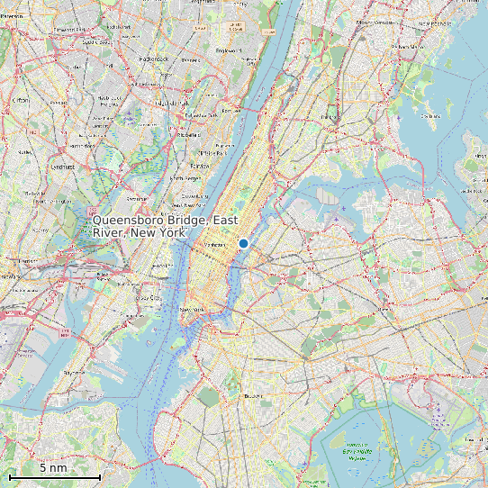 Map of Queensboro Bridge, East River, New York Tide Prediction Station