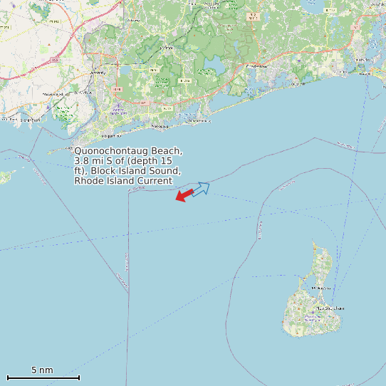 Map of Quonochontaug Beach, 3.8 mi S of (depth 15 ft), Block Island Sound, Rhode Island Current Prediction Station