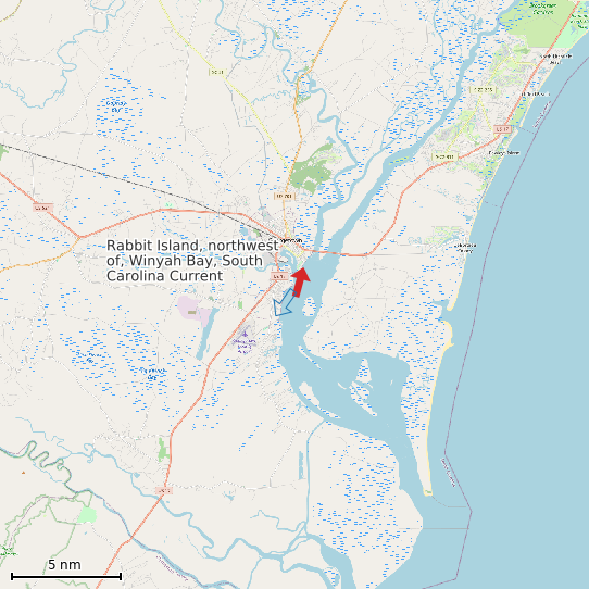 Map of Rabbit Island, northwest of, Winyah Bay, South Carolina Current Prediction Station
