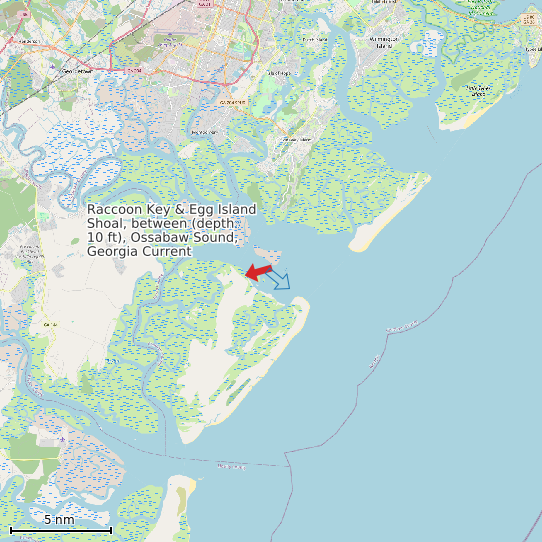 Map of Raccoon Key & Egg Island Shoal, between (depth 10 ft), Ossabaw Sound, Georgia Current Prediction Station