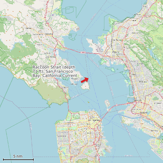 Map of Raccoon Strait (depth 71 ft), San Francisco Bay, California Current Prediction Station
