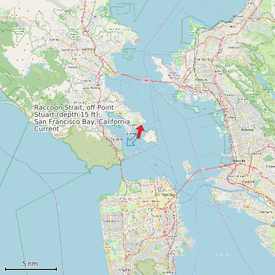 Map of Raccoon Strait, off Point Stuart (depth 15 ft), San Francisco Bay, California Current Prediction Station