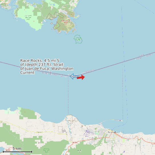 Map of Race Rocks, 4.5 mi S of (depth 237 ft), Strait of Juan de Fuca, Washington Current Prediction Station