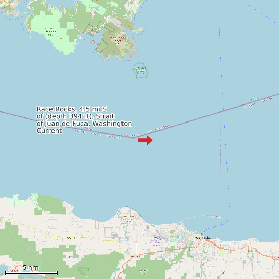 Map of Race Rocks, 4.5 mi S of (depth 394 ft), Strait of Juan de Fuca, Washington Current Prediction Station