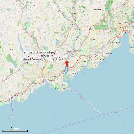 Map of Railroad drawbridge, above (depth 5 ft), Long Island Sound, Connecticut Current Prediction Station