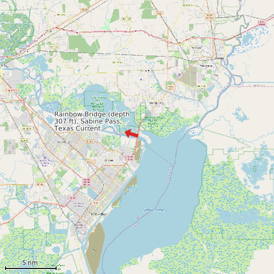 Map of Rainbow Bridge (depth 307 ft), Sabine Pass, Texas Current Prediction Station