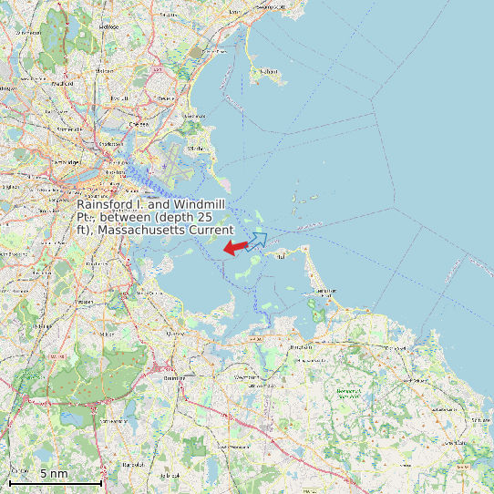 Map of Rainsford I. and Windmill Pt., between (depth 25 ft), Massachusetts Current Prediction Station