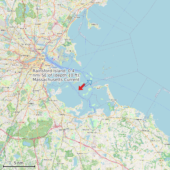 Map of Rainsford Island, 0.4 nmi SE of (depth 10 ft), Massachusetts Current Prediction Station