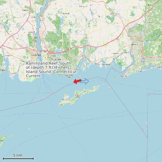Map of Ram Island Reef, south of (depth 7 ft), Fishers Island Sound, Connecticut Current Prediction Station