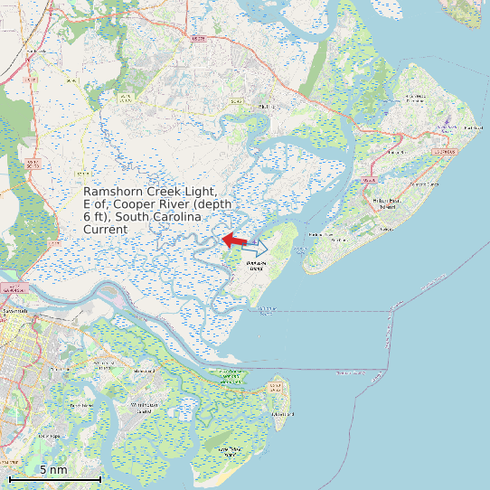 Map of Ramshorn Creek Light, E of, Cooper River (depth 6 ft), South Carolina Current Prediction Station
