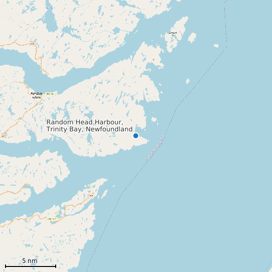 Map of Random Head Harbour, Trinity Bay, Newfoundland Tide Prediction Station