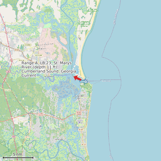 Map of Range A, LB 23, St. Marys River (depth 11 ft), Cumberland Sound, Georgia Current Prediction Station