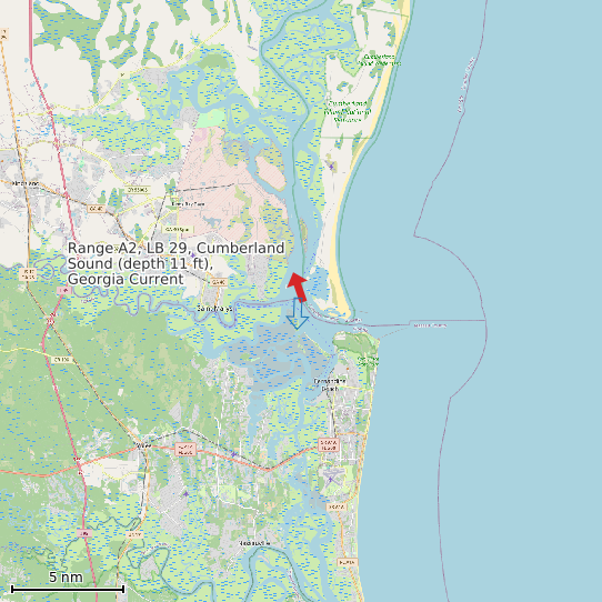 Map of Range A2, LB 29, Cumberland Sound (depth 11 ft), Georgia Current Prediction Station