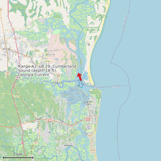 Map of Range A2, LB 29, Cumberland Sound (depth 18 ft), Georgia Current Prediction Station