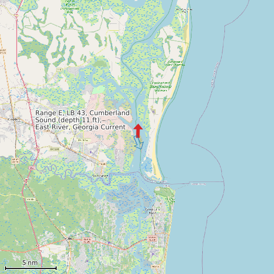 Map of Range E, LB 43, Cumberland Sound (depth 11 ft), East River, Georgia Current Prediction Station