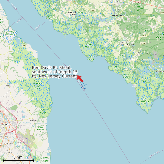 Map of Ben Davis Pt. Shoal, southwest of (depth 15 ft), New Jersey Current Prediction Station