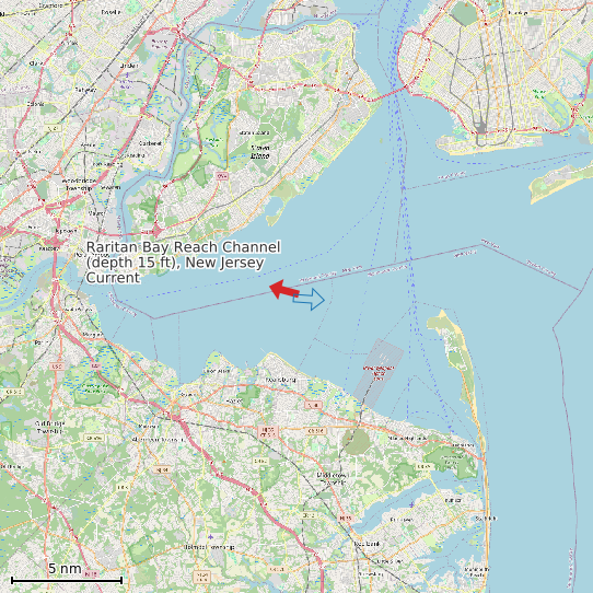 Map of Raritan Bay Reach Channel (depth 15 ft), New Jersey Current Prediction Station