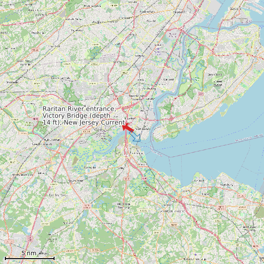 Map of Raritan River entrance, Victory Bridge (depth 14 ft), New Jersey Current Prediction Station