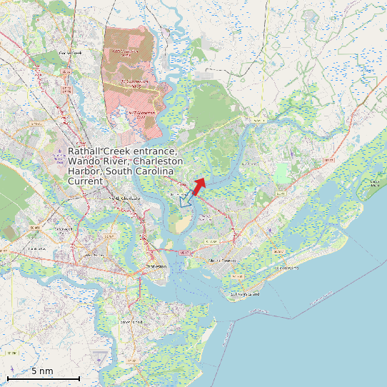 Map of Rathall Creek entrance, Wando River, Charleston Harbor, South Carolina Current Prediction Station