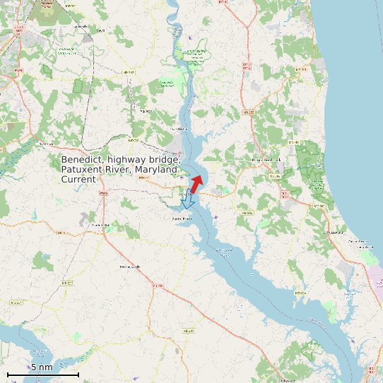 Map of Benedict, highway bridge, Patuxent River, Maryland Current Prediction Station