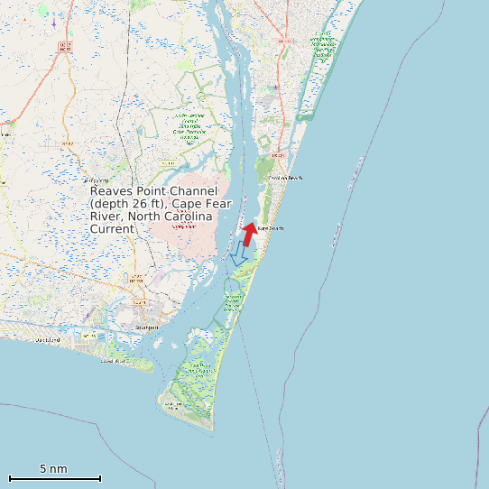Map of Reaves Point Channel (depth 26 ft), Cape Fear River, North Carolina Current Prediction Station