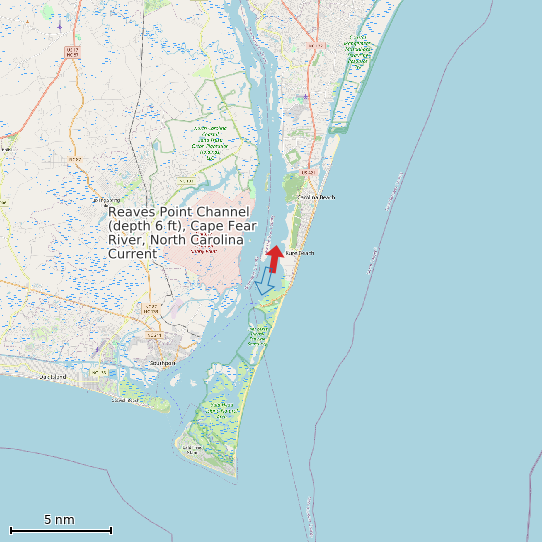 Map of Reaves Point Channel (depth 6 ft), Cape Fear River, North Carolina Current Prediction Station