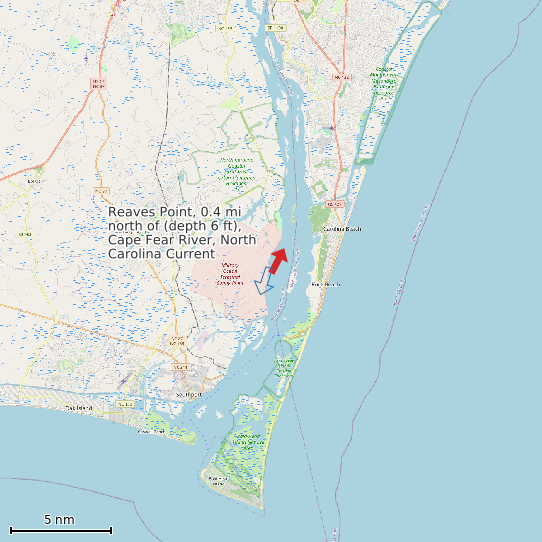 Map of Reaves Point, 0.4 mi north of (depth 6 ft), Cape Fear River, North Carolina Current Prediction Station