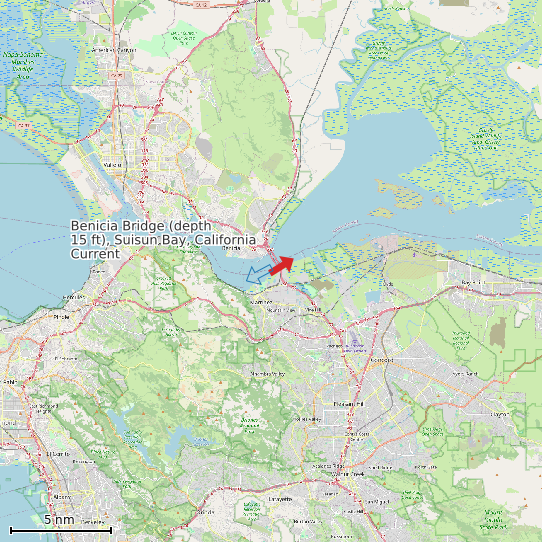 Map of Benicia Bridge (depth 15 ft), Suisun Bay, California Current Prediction Station