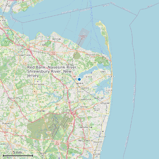 Map of Red Bank, Navesink River, Shrewsbury River, New Jersey Tide Prediction Station