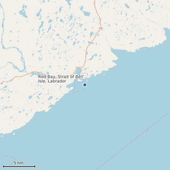 Map of Red Bay, Strait of Bell Isle, Labrador Tide Prediction Station