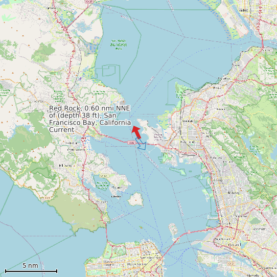 Map of Red Rock, 0.60 nmi NNE of (depth 38 ft), San Francisco Bay, California Current Prediction Station