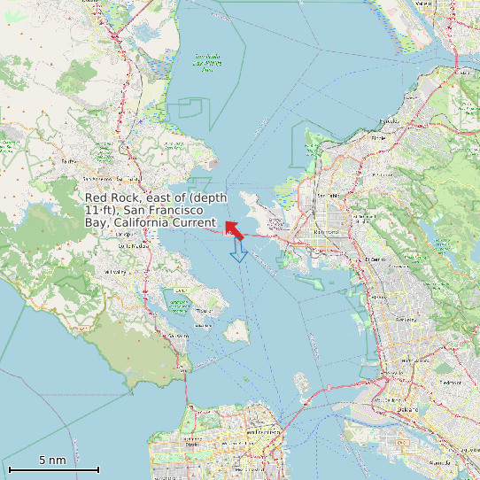 Map of Red Rock, east of (depth 11 ft), San Francisco Bay, California Current Prediction Station