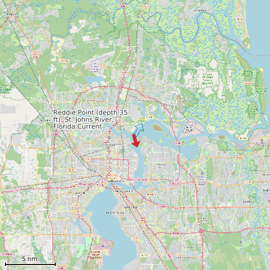 Map of Reddie Point (depth 35 ft), St. Johns River, Florida Current Prediction Station
