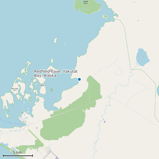 Map of Redfield Cove, Yakutat Bay, Alaska Tide Prediction Station