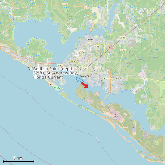 Map of Redfish Point (depth 32 ft), St. Andrew Bay, Florida Current Prediction Station