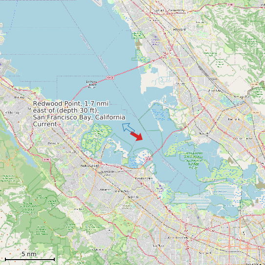 Map of Redwood Point, 1.7 nmi east of (depth 30 ft), San Francisco Bay, California Current Prediction Station