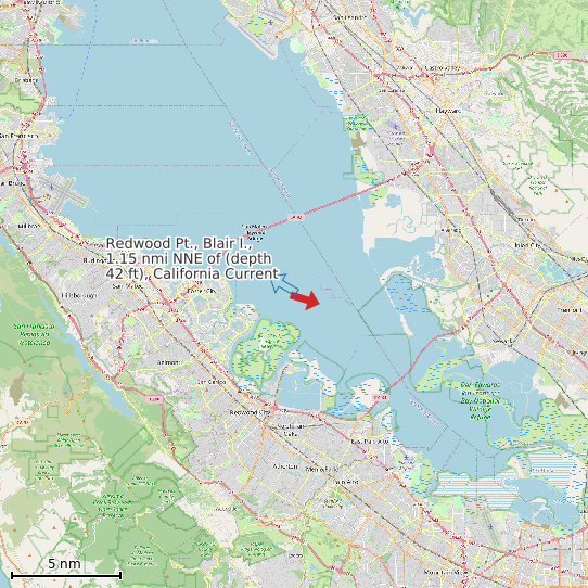 Map of Redwood Pt., Blair I., 1.15 nmi NNE of (depth 42 ft), California Current Prediction Station